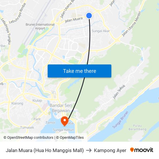 Jalan Muara (Hua Ho Manggis Mall) to Kampong Ayer map