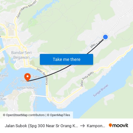 Jalan Subok (Spg 300 Near Sr Orang Kata Besar Imas) to Kampong Ayer map