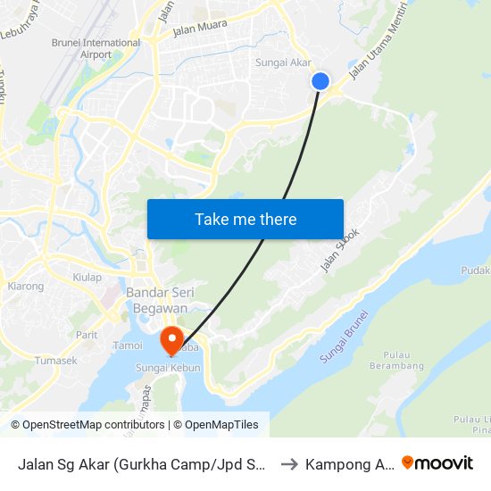 Jalan Sg Akar (Gurkha Camp/Jpd Sg Akar) to Kampong Ayer map