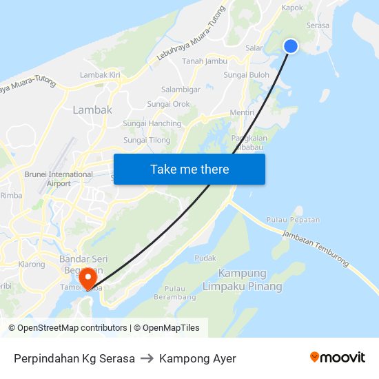 Perpindahan Kg Serasa to Kampong Ayer map