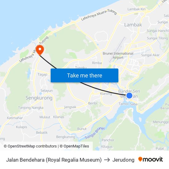 Jalan Bendehara (Royal Regalia Museum) to Jerudong map