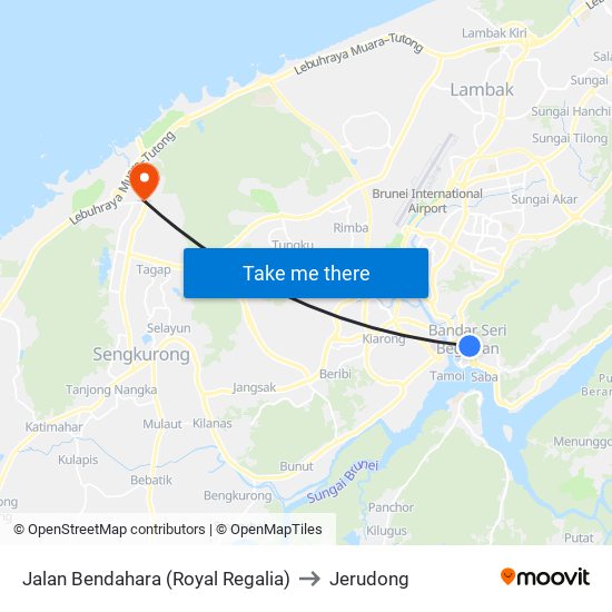 Jalan Bendahara (Royal Regalia) to Jerudong map