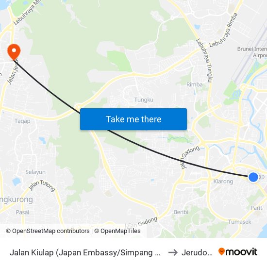 Jalan Kiulap (Japan Embassy/Simpang 122) to Jerudong map