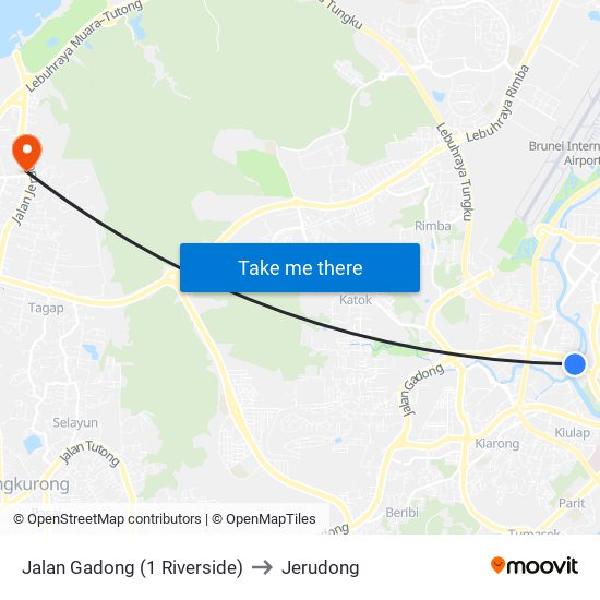 Jalan Gadong (1 Riverside) to Jerudong map