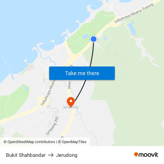 Bukit Shahbandar to Jerudong map