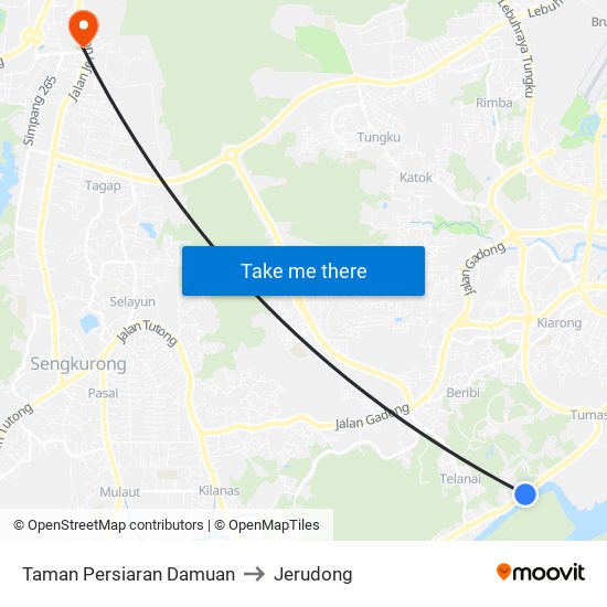 Taman Persiaran Damuan to Jerudong map