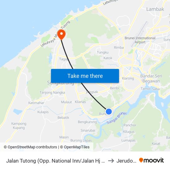 Jalan Tutong (Opp. National Inn/Jalan Hj Halus) to Jerudong map