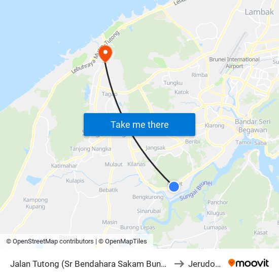 Jalan Tutong (Sr Bendahara Sakam Bunut) to Jerudong map