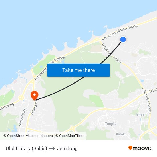 Ubd Library (Shbie) to Jerudong map