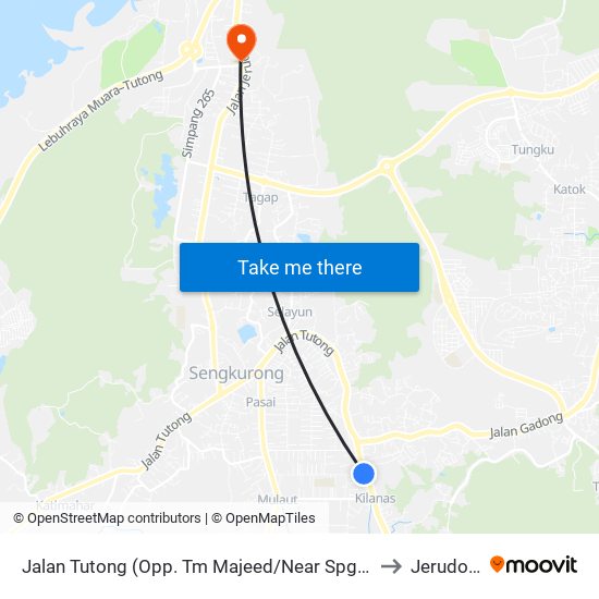 Jalan Tutong (Opp. Tm Majeed/Near Spg 1113) to Jerudong map