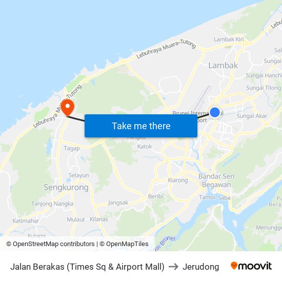 Jalan Berakas (Times Sq & Airport Mall) to Jerudong map