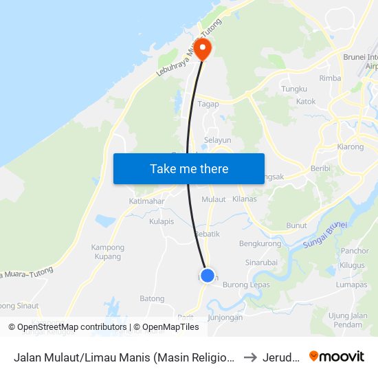 Jalan Mulaut/Limau Manis (Masin Religious School) to Jerudong map
