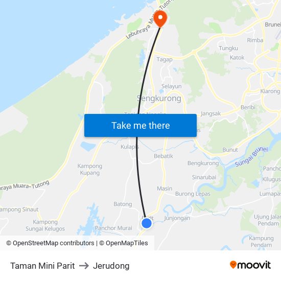 Taman Mini Parit to Jerudong map