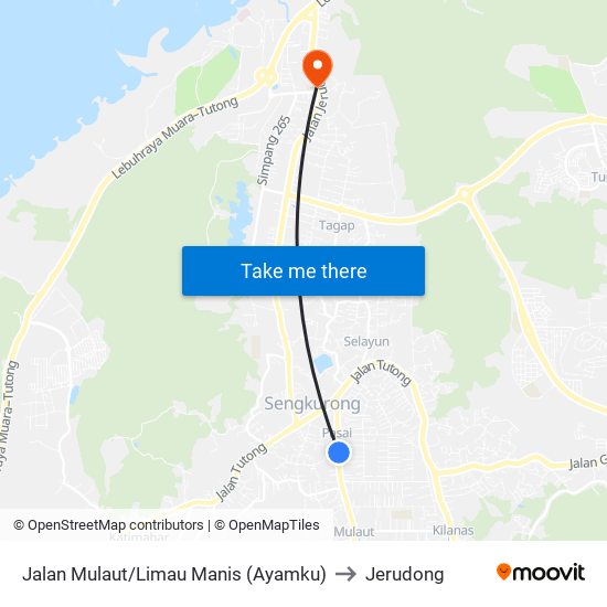 Jalan Mulaut/Limau Manis (Ayamku) to Jerudong map