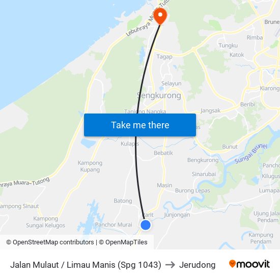 Jalan Mulaut / Limau Manis (Spg 1043) to Jerudong map