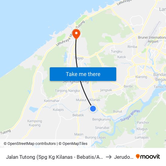 Jalan Tutong (Spg Kg Kilanas - Bebatis/Al Azim) to Jerudong map