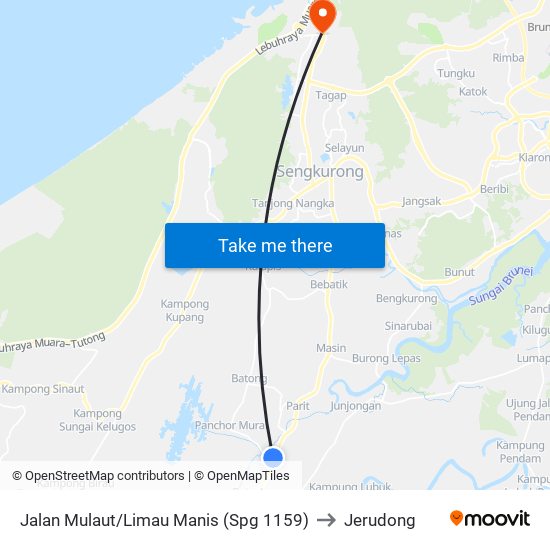 Jalan Mulaut/Limau Manis (Spg 1159) to Jerudong map