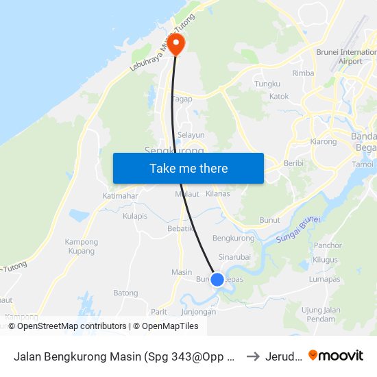 Jalan Bengkurong Masin (Spg 343@Opp Kedai Quthairah) to Jerudong map