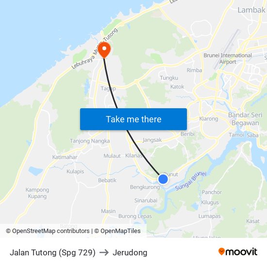 Jalan Tutong (Spg 729) to Jerudong map