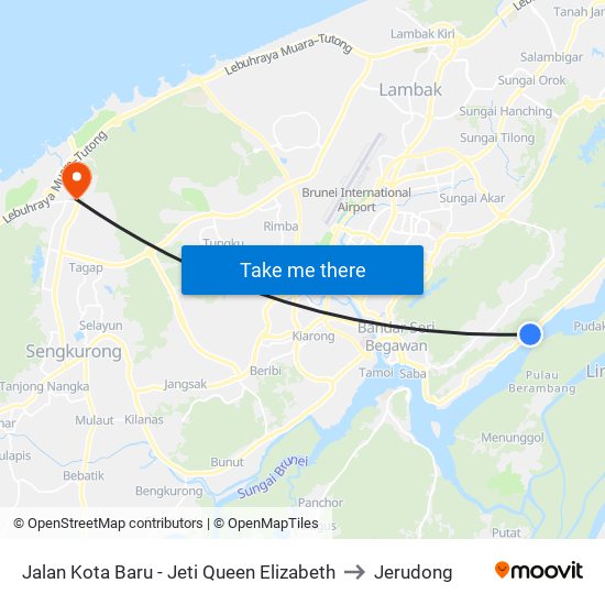Jalan Kota Baru - Jeti Queen Elizabeth to Jerudong map