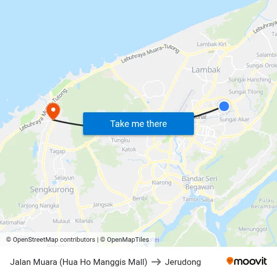 Jalan Muara (Hua Ho Manggis Mall) to Jerudong map