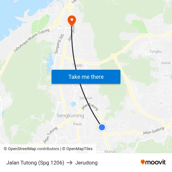 Jalan Tutong (Spg 1206) to Jerudong map