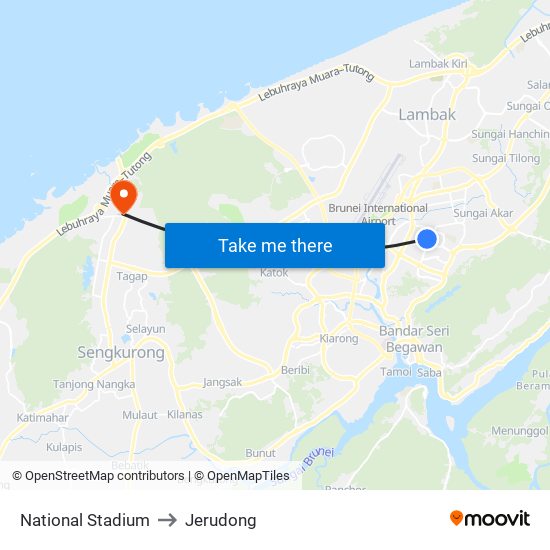 National Stadium to Jerudong map