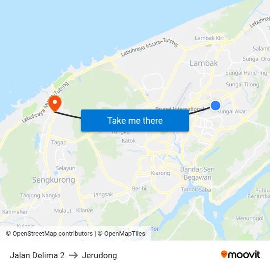 Jalan Delima 2 to Jerudong map