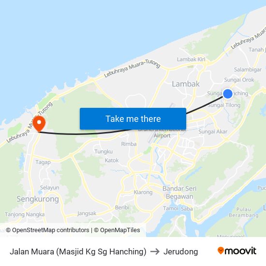 Jalan Muara (Masjid Kg Sg Hanching) to Jerudong map