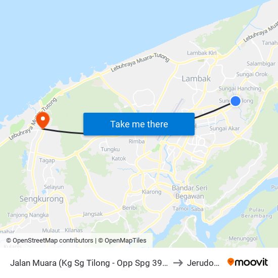 Jalan Muara (Kg Sg Tilong - Opp Spg 395) to Jerudong map