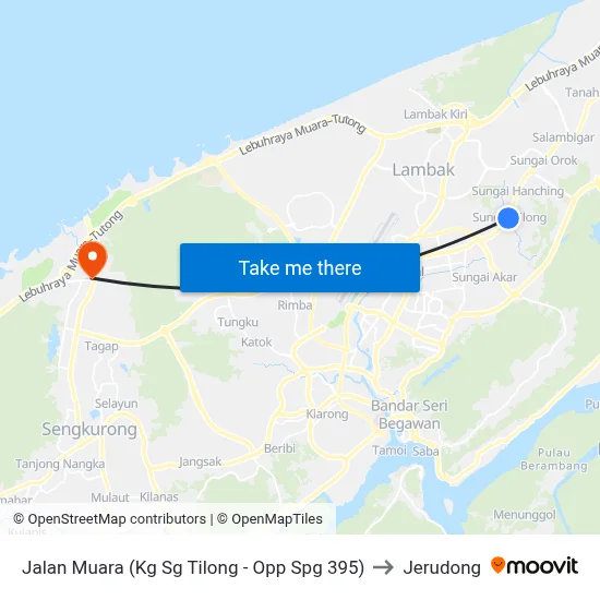 Jalan Muara (Kg Sg Tilong - Opp Spg 395) to Jerudong map