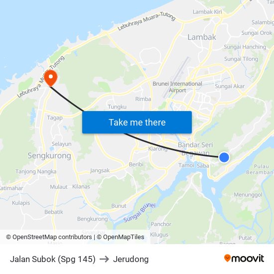 Jalan Subok (Spg 145) to Jerudong map