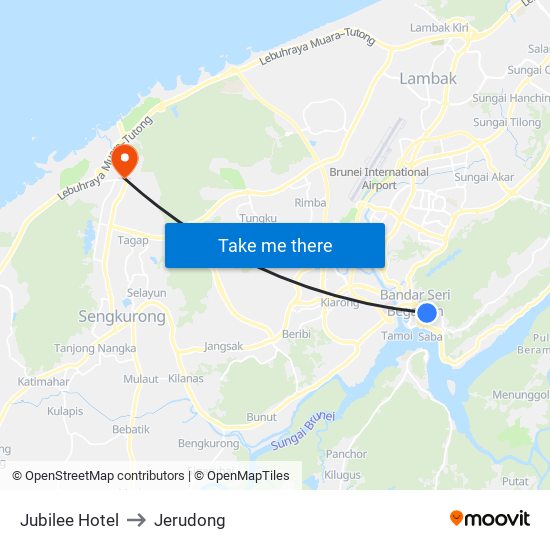Jubilee Hotel to Jerudong map