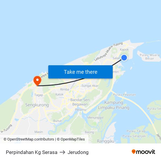 Perpindahan Kg Serasa to Jerudong map