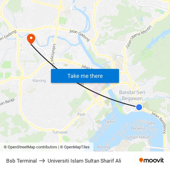 Bsb Terminal to Universiti Islam Sultan Sharif Ali map