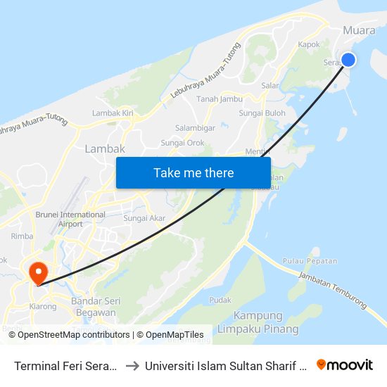 Terminal Feri Serasa to Universiti Islam Sultan Sharif Ali map