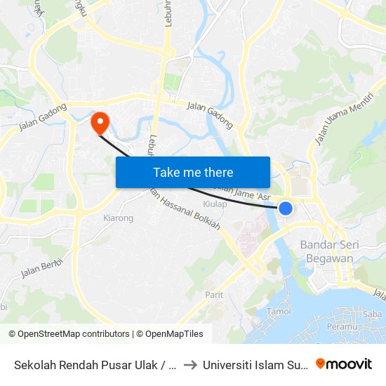 Sekolah Rendah Pusar Ulak / St Andrew's School to Universiti Islam Sultan Sharif Ali map