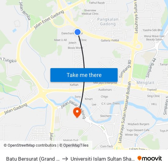 Batu Bersurat (Grand City) to Universiti Islam Sultan Sharif Ali map