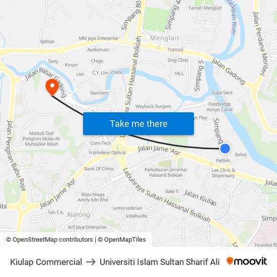 Kiulap Commercial to Universiti Islam Sultan Sharif Ali map