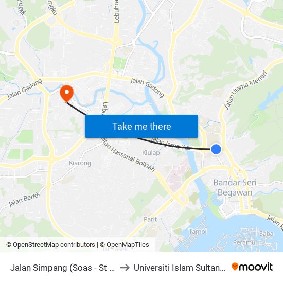 Jalan Simpang (Soas - St Andrew'S) to Universiti Islam Sultan Sharif Ali map