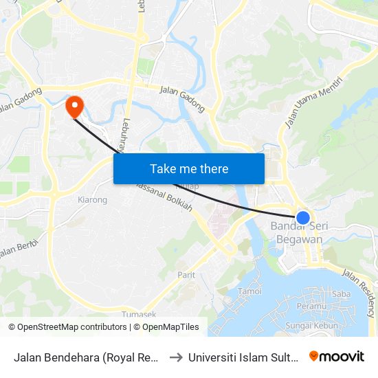 Jalan Bendehara (Royal Regalia Museum) to Universiti Islam Sultan Sharif Ali map