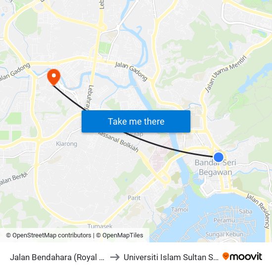 Jalan Bendahara (Royal Regalia) to Universiti Islam Sultan Sharif Ali map