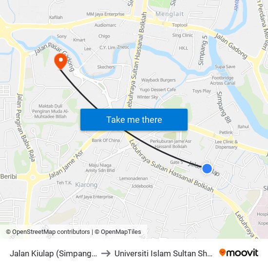 Jalan Kiulap (Simpang 119) to Universiti Islam Sultan Sharif Ali map