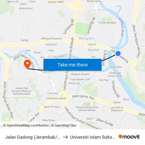 Jalan Gadong (Jerambak/1 Riverside) to Universiti Islam Sultan Sharif Ali map