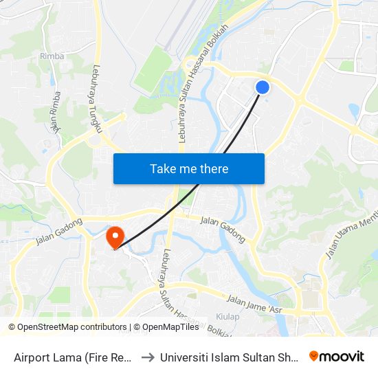 Airport Lama (Fire Rescue) to Universiti Islam Sultan Sharif Ali map