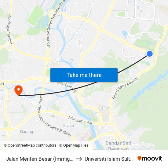 Jalan Menteri Besar (Immigration/Labour) to Universiti Islam Sultan Sharif Ali map