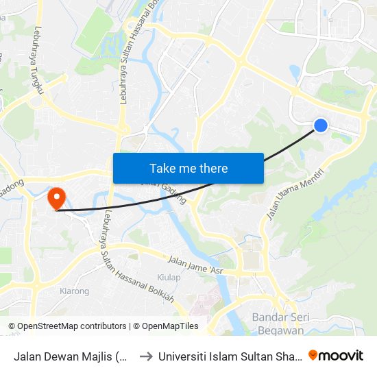 Jalan Dewan Majlis (Kheu) to Universiti Islam Sultan Sharif Ali map