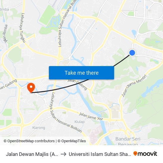 Jalan Dewan Majlis (Audit) to Universiti Islam Sultan Sharif Ali map