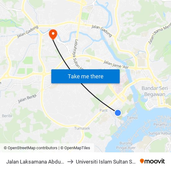 Jalan Laksamana Abdul Razak to Universiti Islam Sultan Sharif Ali map