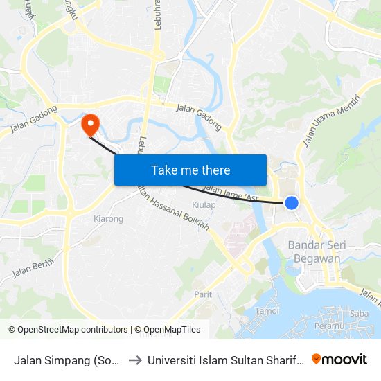 Jalan Simpang (Soas) to Universiti Islam Sultan Sharif Ali map